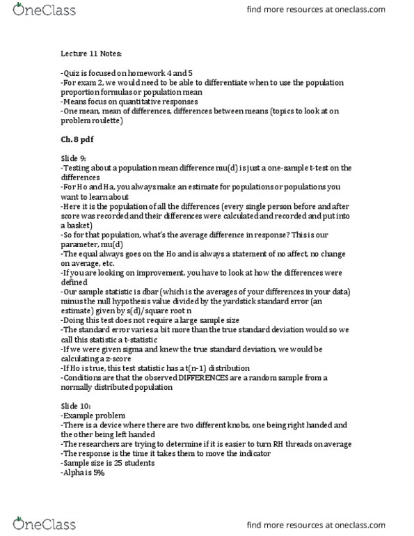 STATS 250 Lecture Notes - Lecture 11: Box Plot, Pooled Variance, Variance thumbnail