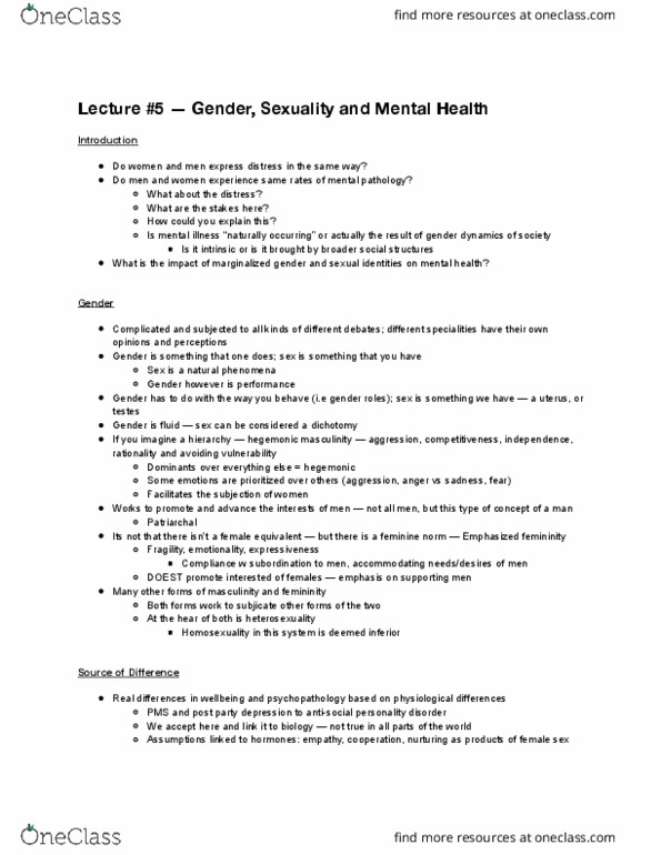 HLTHAGE 2G03 Lecture Notes - Lecture 5: Sexual Dysfunction, Suicide Attempt, Internalization thumbnail