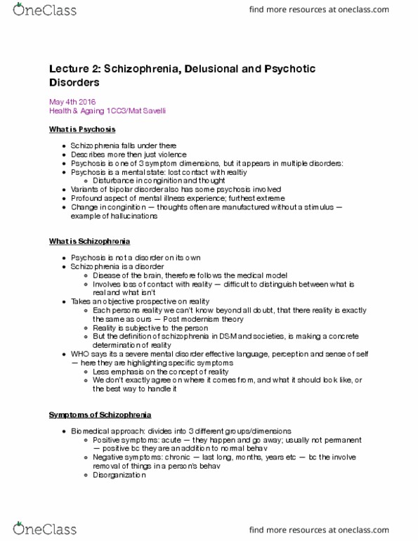 PSYCH 2C03 Lecture Notes - Lecture 2: Word Salad, Cortisol, Biological Psychiatry thumbnail