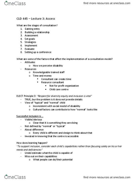 CLD 445 Lecture Notes - Lecture 3: Universal Design, Personalized Learning, Child Care thumbnail