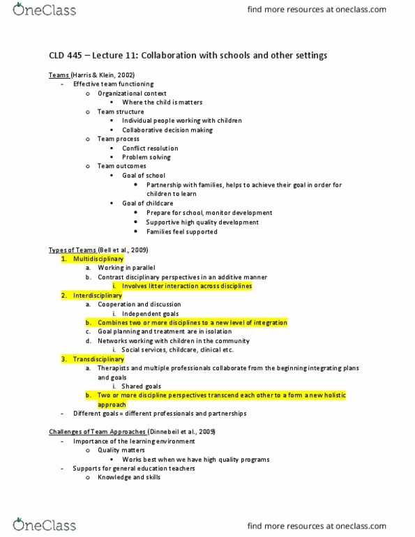 CLD 445 Lecture Notes - Lecture 11: Individualized Education Program, Conflict Resolution, Problem Solving thumbnail