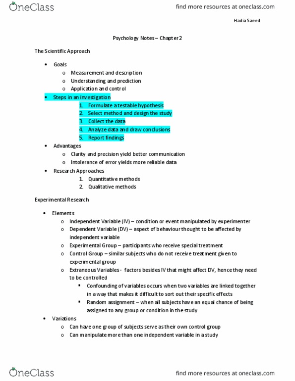 PSY100Y5 Chapter Notes - Chapter 2: Handia (Drink), Descriptive Statistics, Confounding thumbnail