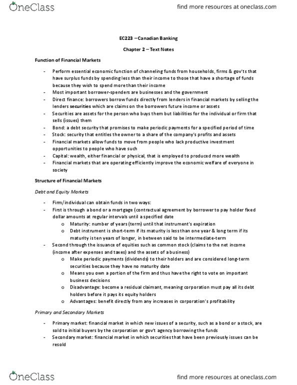 EC223 Chapter Notes - Chapter 2: United States Treasury Security, Primary Market, Corporate Bond thumbnail