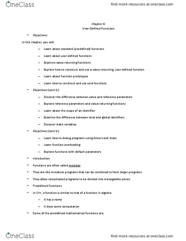 CSC 1100 Lecture Notes - Lecture 10: Include Directive, Function Prototype, Data Type thumbnail