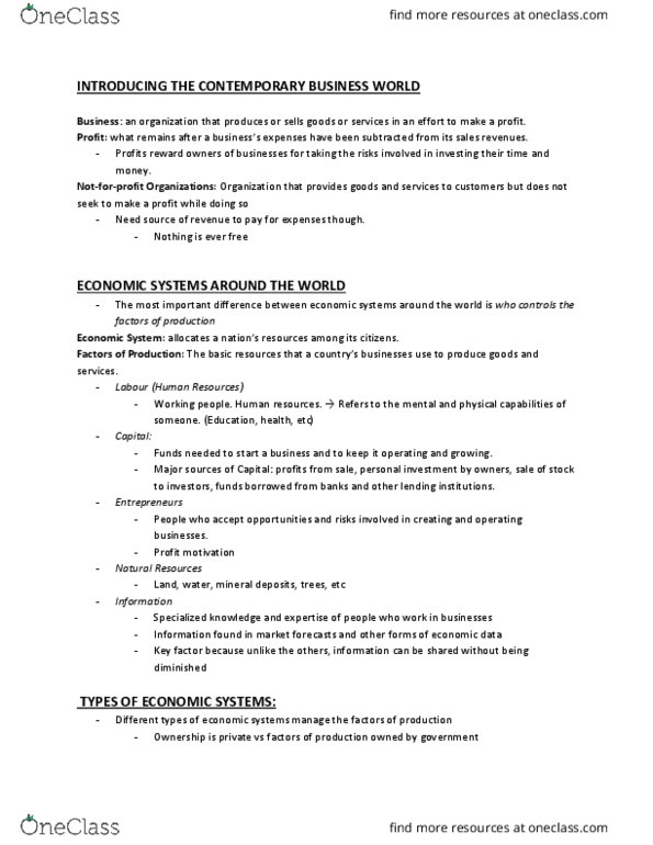 MGMT 1000 Chapter Notes - Chapter 1: Planned Economy, Retail, Environment And Climate Change Canada thumbnail