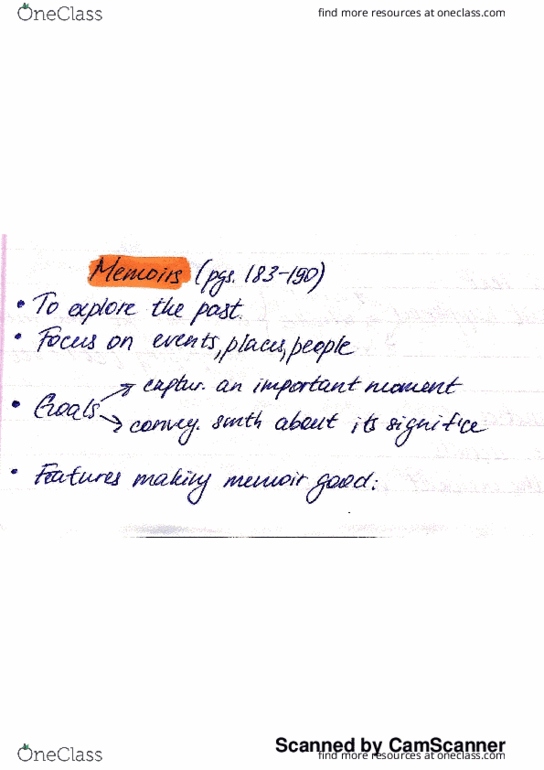 ENGL 10600 Chapter 2: Memoir writing notes thumbnail
