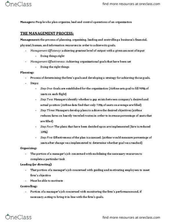 MGMT 1000 Chapter Notes - Chapter 6: Chief Executive Officer, Canada Labour Code, Firstline thumbnail