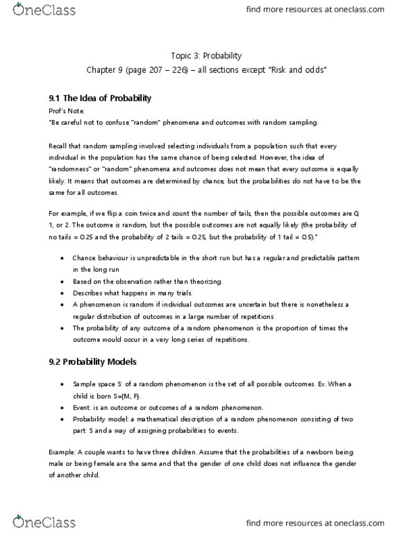 Biology 2244A/B Chapter Notes - Chapter 9: Sample Space, Dalmatian (Dog), Hearing Loss thumbnail