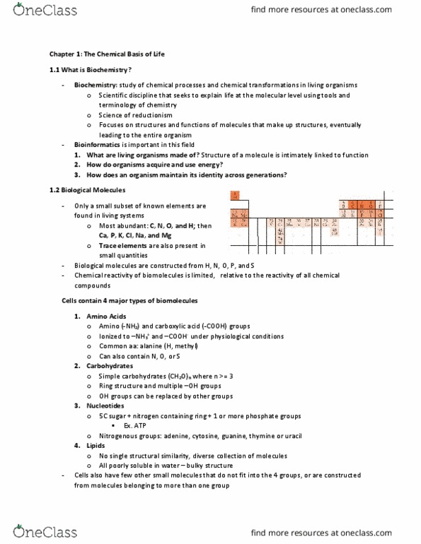 BIOCHEM 3G03 Chapter Notes - Chapter 1: Cell Nucleus, Alanine, Reductionism thumbnail