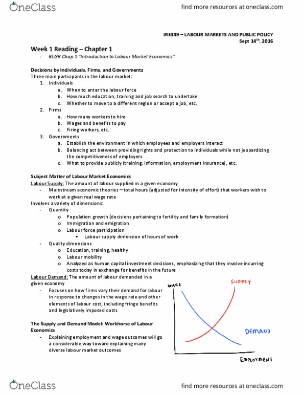 IRE339H1 Chapter Notes - Chapter 1: Real Wages, Unemployment Benefits, Competitive Equilibrium thumbnail