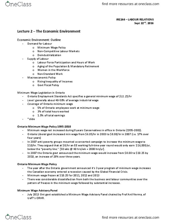 IRE244H1 Lecture Notes - Lecture 2: Ontario Human Rights Code, Mandatory Retirement, Deindustrialization thumbnail