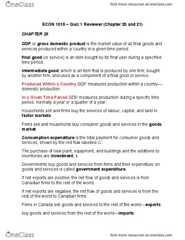 BUEC 1000 Lecture Notes - Lecture 20: Gross Domestic Product, Final Good, Intermediate Good thumbnail