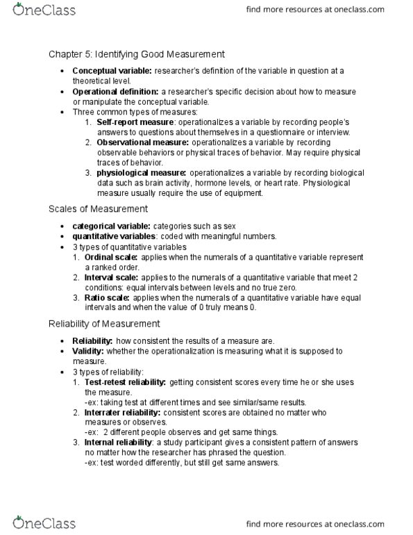 PSY 3213C Chapter Notes - Chapter 5: Operational Definition, Inter-Rater Reliability, Scatter Plot thumbnail