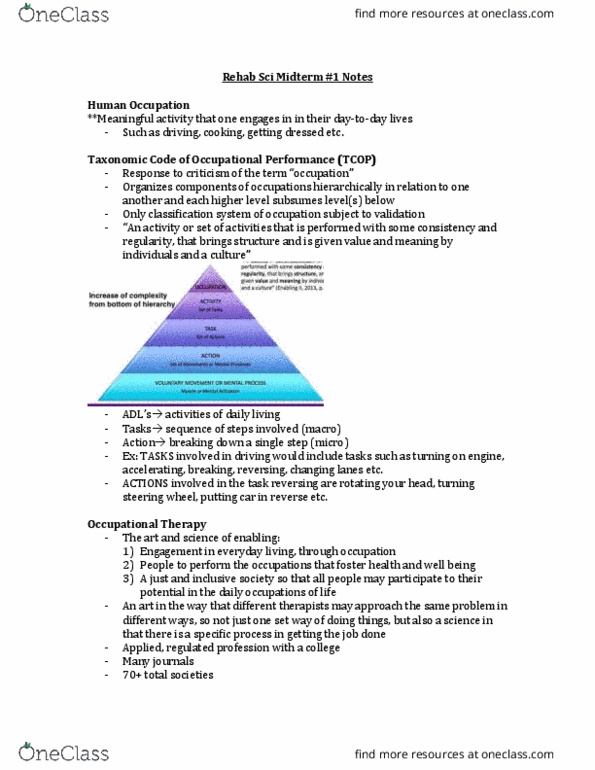 Rehabilitation Sciences 3125A/B Study Guide Winter 2016, Midterm