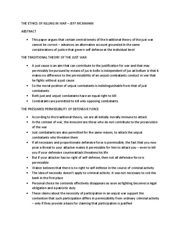 Philosophy 2083F/G Chapter : Killing in War, McMahan thumbnail