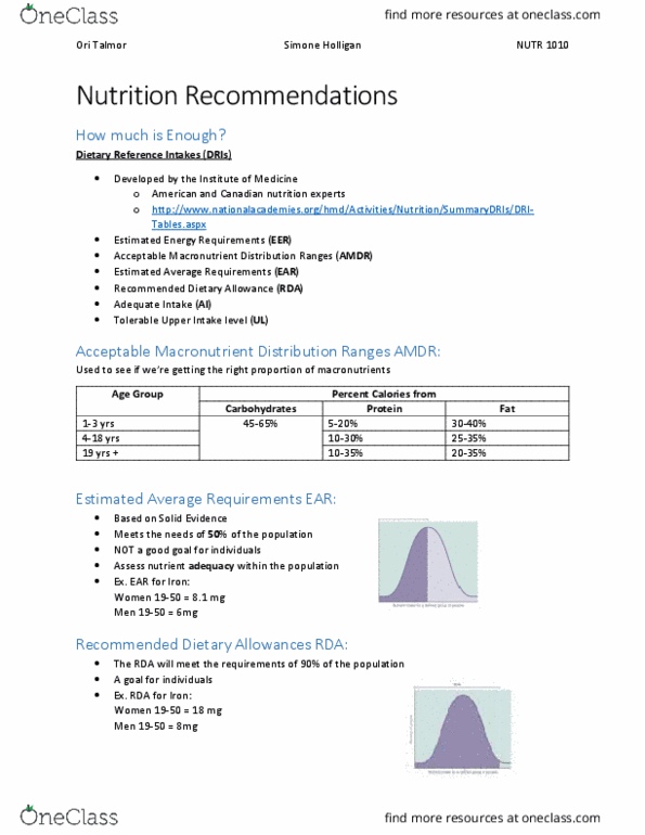 NUTR 1010 Lecture Notes - Lecture 3: Dietary Reference Intake, Skimmed Milk, Olive Oil thumbnail