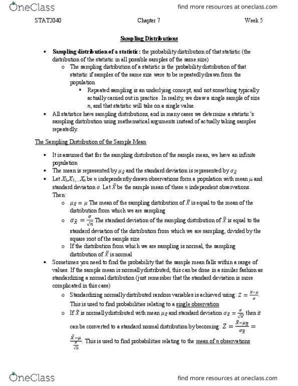 STAT 2040 Chapter Notes - Chapter 7: Sampling Distribution, Standard Deviation, Bias Of An Estimator thumbnail