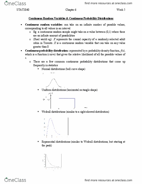 STAT 2040 Chapter Notes - Chapter 6: Probability Distribution, Normal Distribution, Random Variable thumbnail