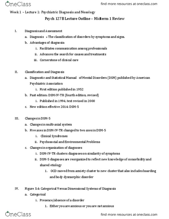 PSYCH 127B Lecture Notes - Lecture 1: Body Dysmorphic Disorder, American Psychiatric Association, Nosology thumbnail