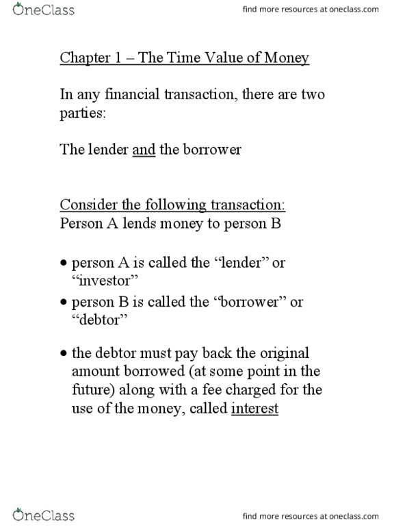 Actuarial Science 2553A/B Lecture Notes - Lecture 1: Financial Transaction, Interest thumbnail