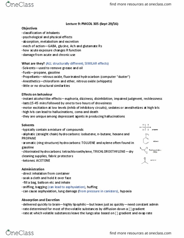 PMCOL305 Lecture Notes - Lecture 9: Organochloride, Tetrachloroethylene, Isobutylene thumbnail
