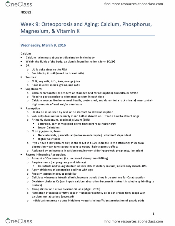 NFS382H1 Lecture Notes - Lecture 9: Bone Density, Calcium Citrate, Bone Mineral thumbnail