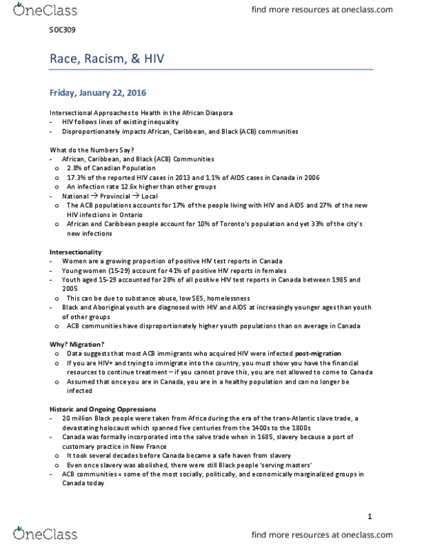 SOC309Y1 Lecture Notes - Lecture 12: African Diaspora, Trans Man, Intersectionality thumbnail