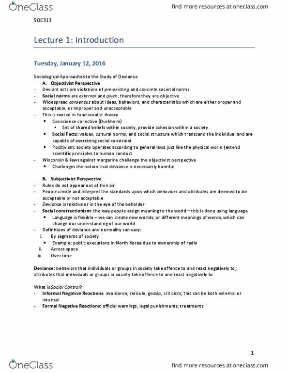 SOC313H1 Lecture Notes - Lecture 1: Margarine, Social Constructionism thumbnail