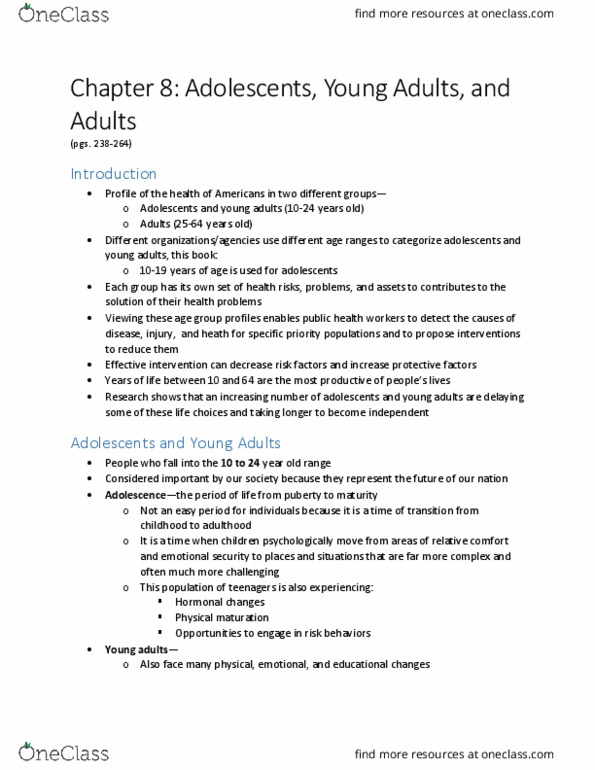 HSC 4201 Chapter 8: Introduction to Adolescents and Young Adults thumbnail