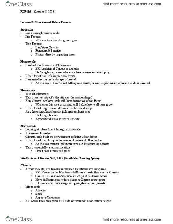 FOR416H1 Lecture Notes - Lecture 5: Urban Forest, Inverse Curve, Acer Saccharum thumbnail