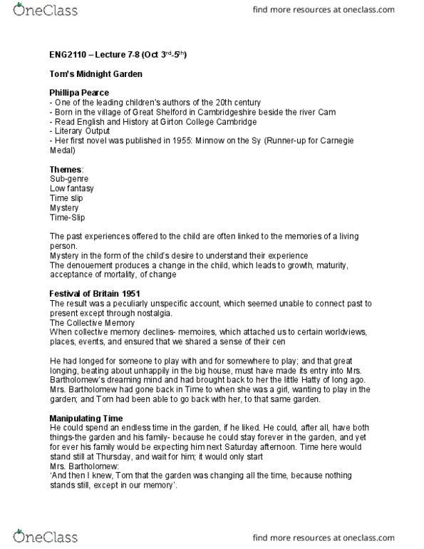 ENG 2110 Lecture Notes - Lecture 8: Longcase Clock, The Final Night, Girton College, Cambridge thumbnail