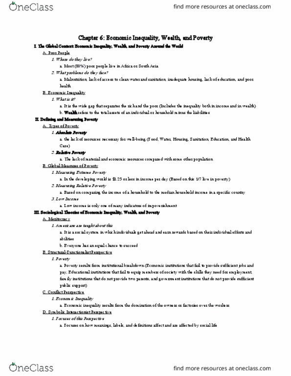 SOC 150 Chapter Notes - Chapter 6: Living Wage, Working Poor, Meritocracy thumbnail