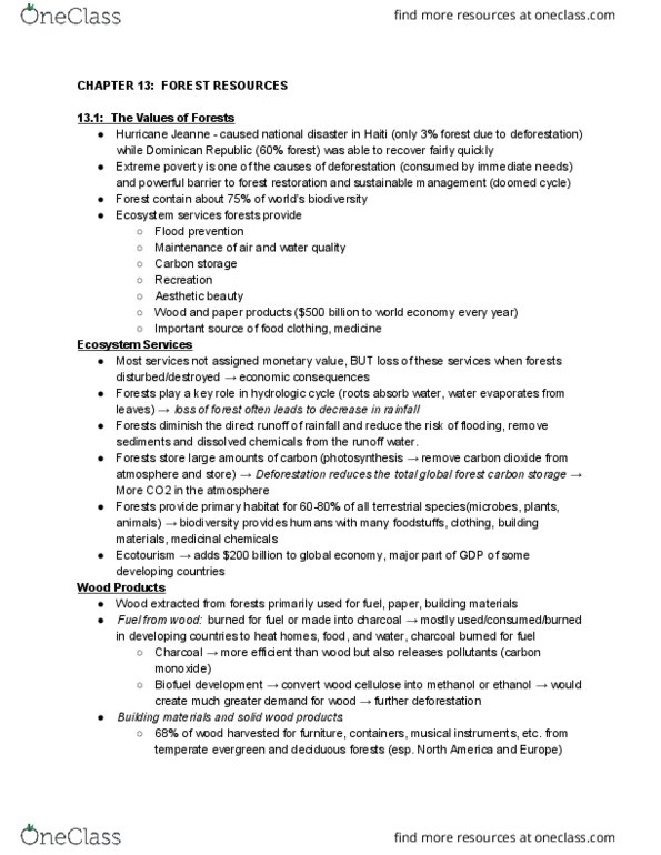 ENVS 137 Chapter Notes - Chapter 13: Sustainable Forest Management, Ecosystem Services, Maple Syrup thumbnail