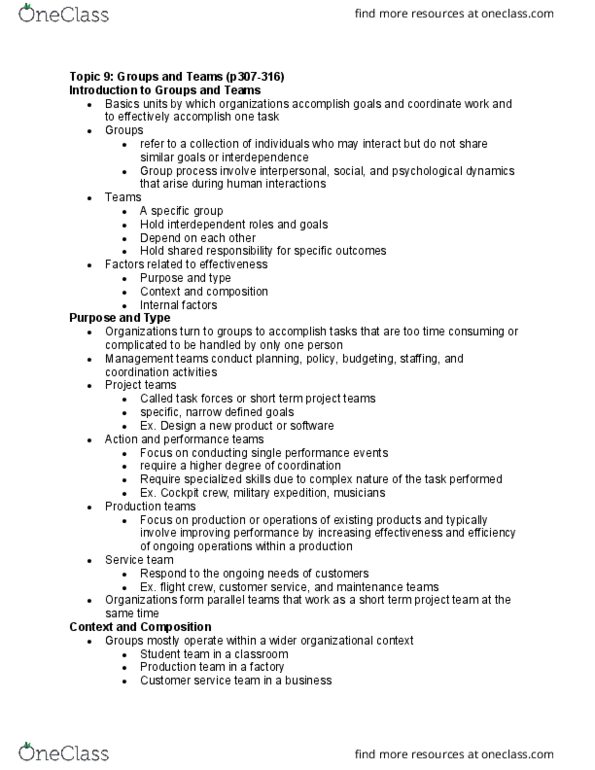 MGMT1021 Lecture Notes - Lecture 9: Customer Service, Decision-Making, Social Loafing thumbnail