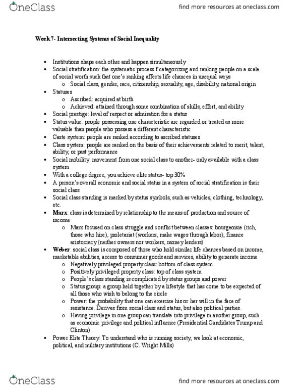 SYG 2000 Lecture Notes - Lecture 15: Social Stratification, Social Inequality, Iqvia thumbnail