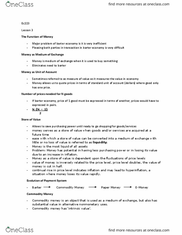 EC223 Lecture Notes - Lecture 3: Commodity Money, Digital Currency, Barter thumbnail