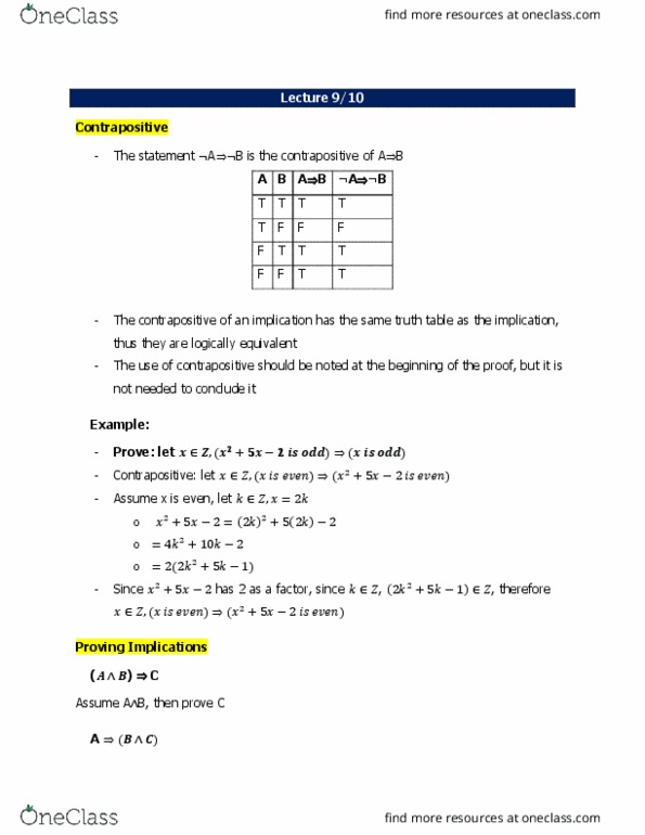 MATH135 Lecture Notes - Lecture 9: Contraposition, Integer Factorization thumbnail