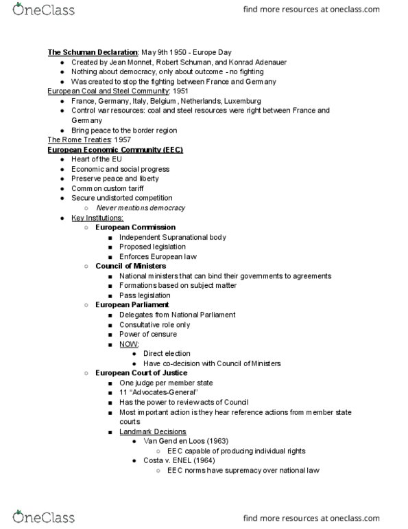 INTLSTD 101 Lecture Notes - Lecture 6: Robert Schuman, Schuman Declaration, European Union Legislative Procedure thumbnail