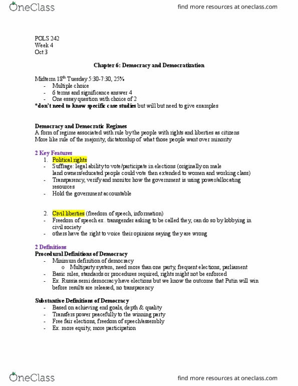 POLS 242 Lecture Notes - Lecture 4: Civil Liberties, Civil Society, Multiple Choice thumbnail