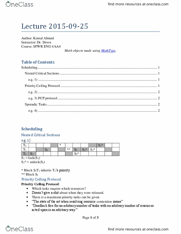 SFWRENG 4AA4 Lecture Notes - Lecture 6: Priority Ceiling Protocol, Mathtype thumbnail