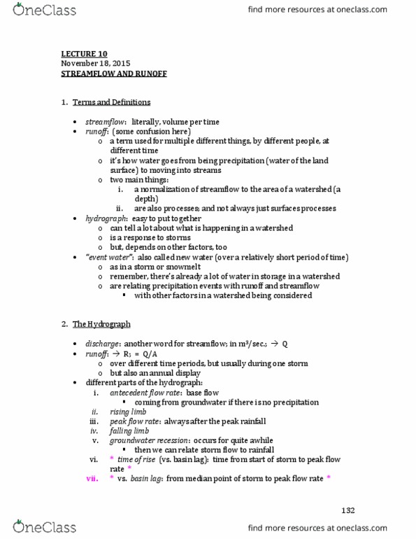 EESB03H3 Lecture Notes - Lecture 10: Pluvial, Hydrograph, Baseflow thumbnail