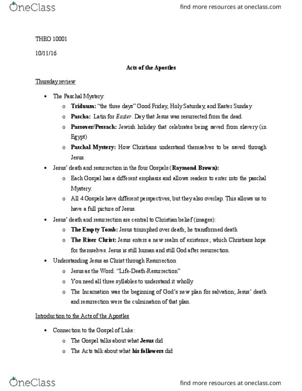 THEO10001 Lecture Notes - Lecture 15: Holy Saturday, Jewish Holidays, Anatolia thumbnail