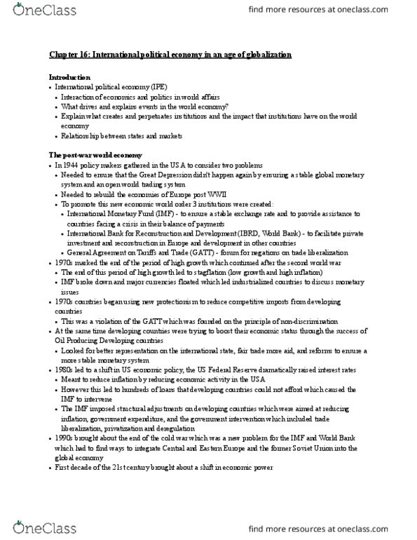 POLS 110 Chapter Notes - Chapter 16: Free Trade, Mercantilism, Deterritorialization thumbnail