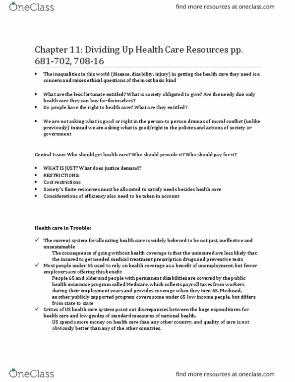 PHLB09H3 Chapter Notes - Chapter 11: Health Maintenance Organization, Distributive Justice, Negative And Positive Rights thumbnail