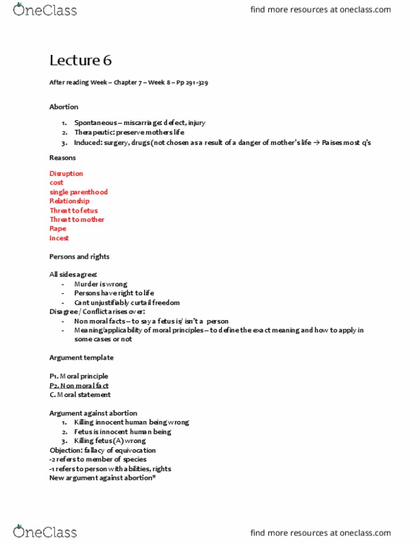 PHLB09H3 Lecture Notes - Lecture 6: Counterargument, Prenatal Diagnosis, Fetus thumbnail