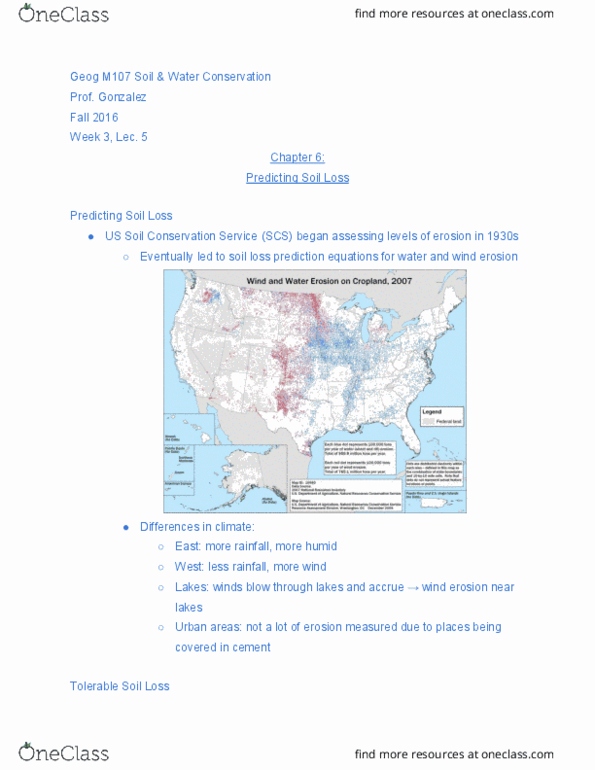 GEOG M107 Lecture Notes - Lecture 5: Natural Resources Conservation Service, Agricultural Research Service, Parent Material thumbnail