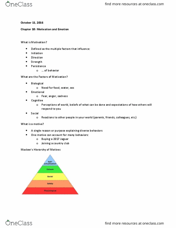 PY - Psychology PY 100S Lecture Notes - Lecture 14: Homeostasis thumbnail