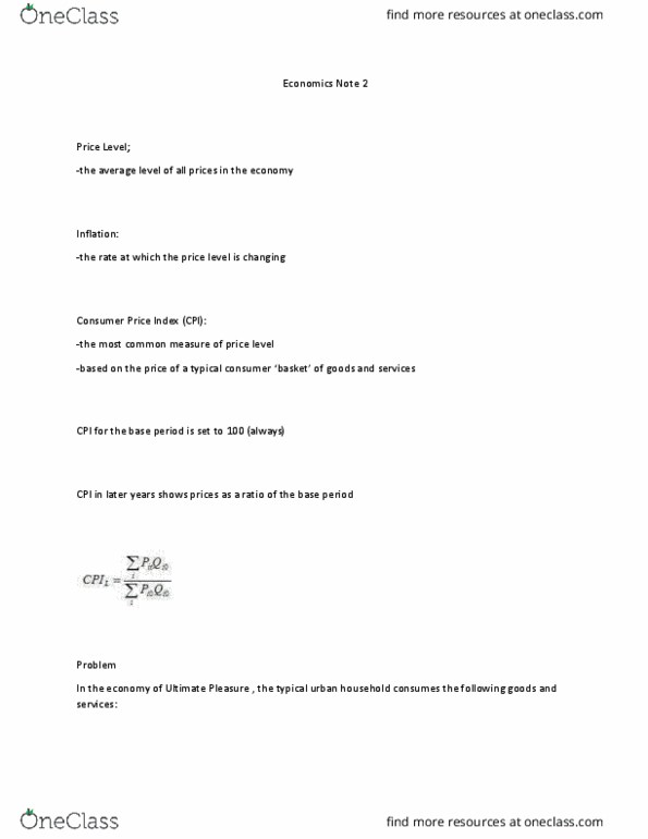 ECON 1P92 Lecture Notes - Lecture 2: Ice Wine, Price Level, Market Basket thumbnail