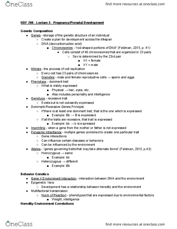 HDF 200 Lecture Notes - Lecture 5: Ovulation, Fetus, Phenylalanine thumbnail