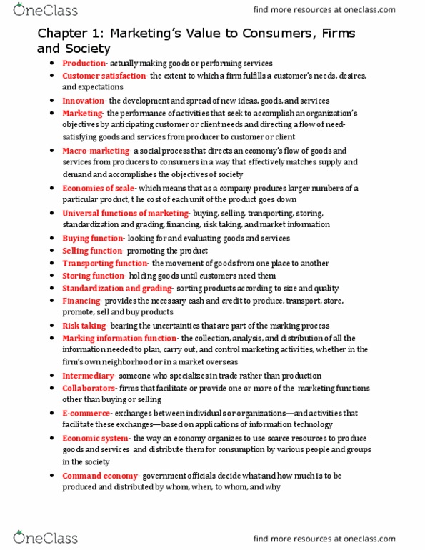 MARKETNG 300 Chapter Notes - Chapter All: Marketing Mix, Marketing Management, Marketing Strategy thumbnail